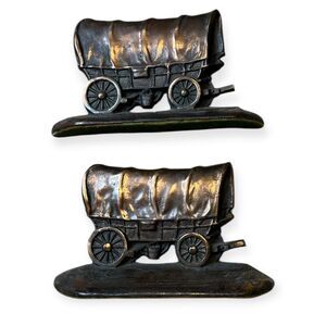 VINTAGE W.H. HOWELL CO. Bronze Conestoga Covered Wagon Bookends Set of 2 1850’s